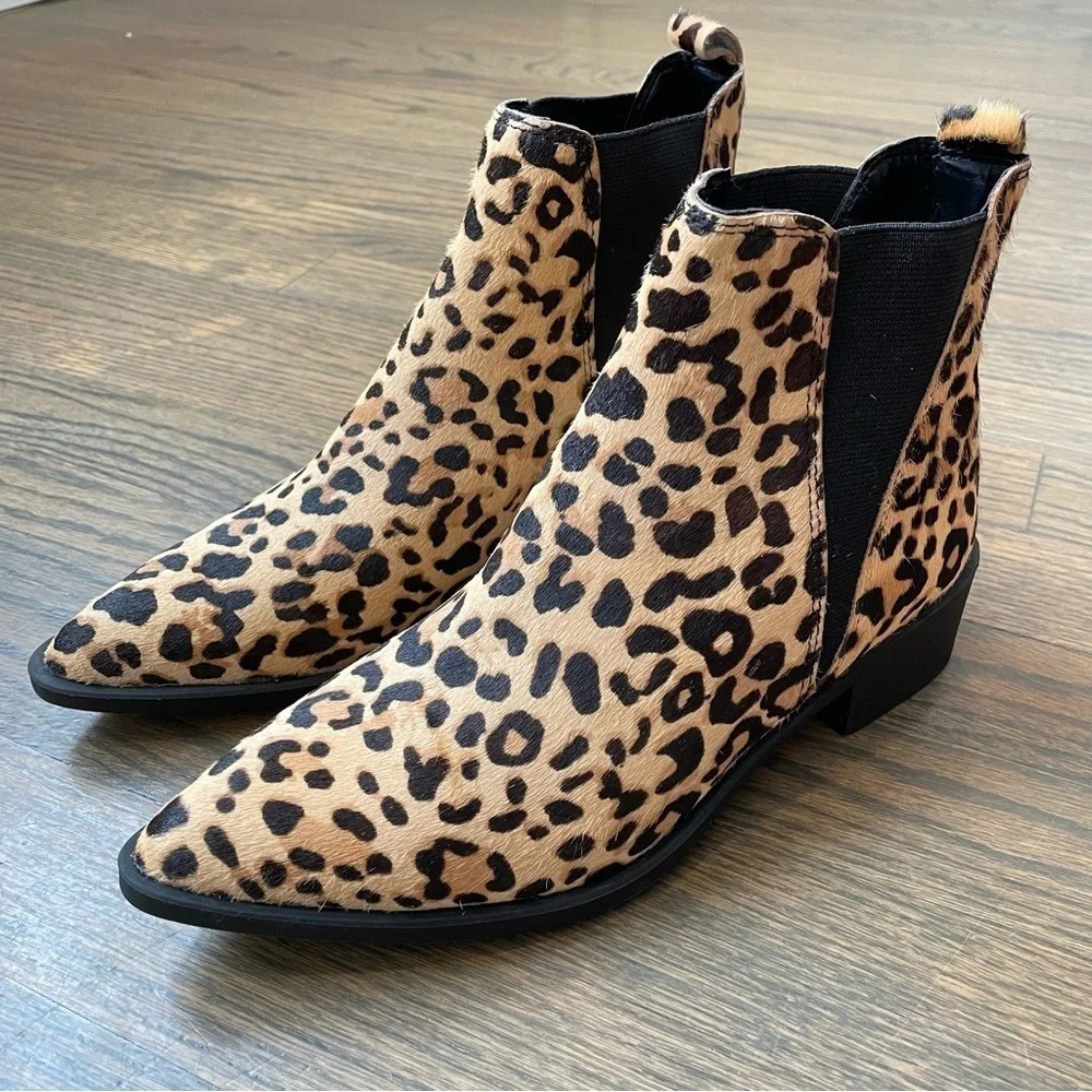 NEW Steve Madden Jerry Leopard Calf Hair Pointed Toe Ankle Booties 6 M